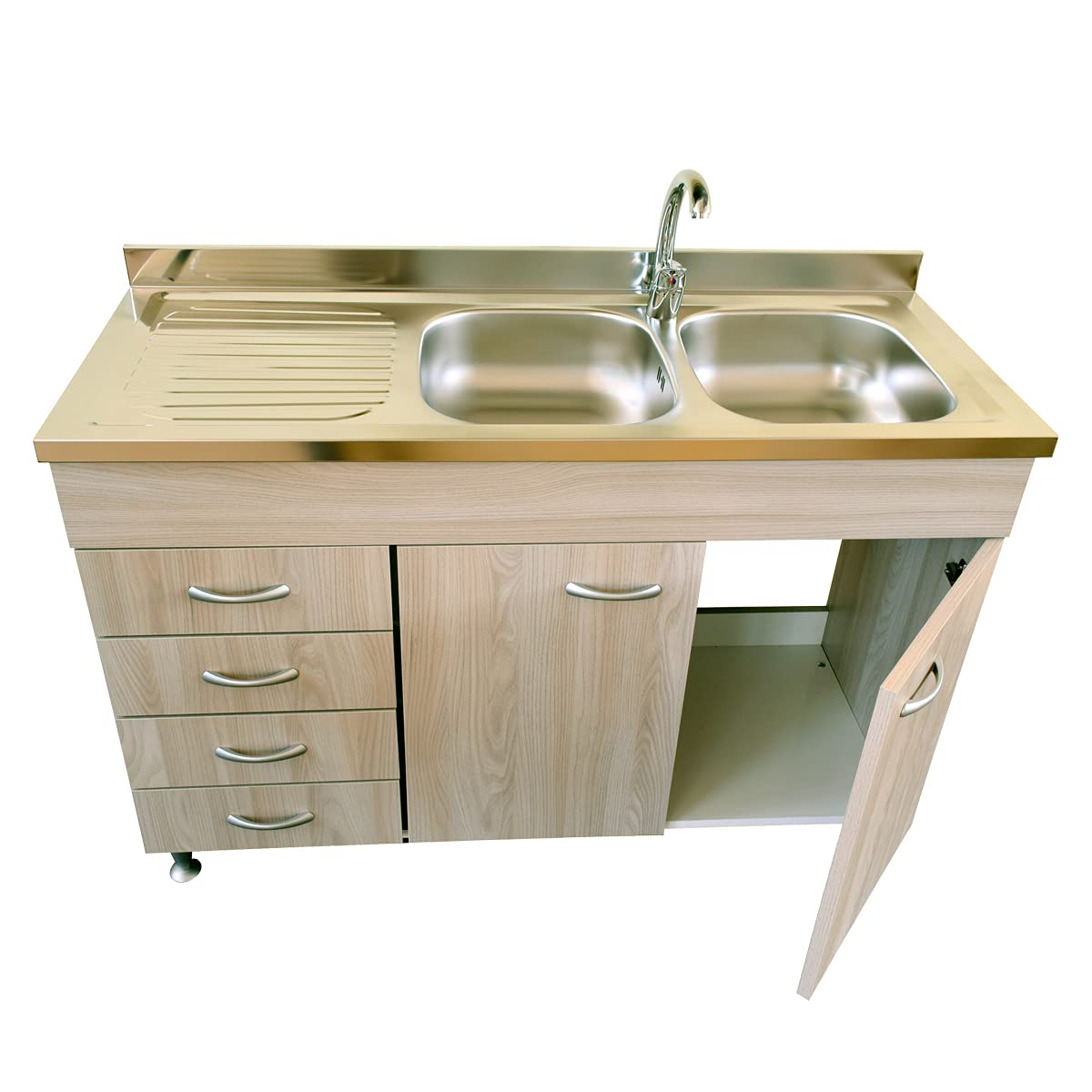 Set Cucina Basic 120 Cm Olmo - Sottolavello, Pensile E Scolapiatti Complet