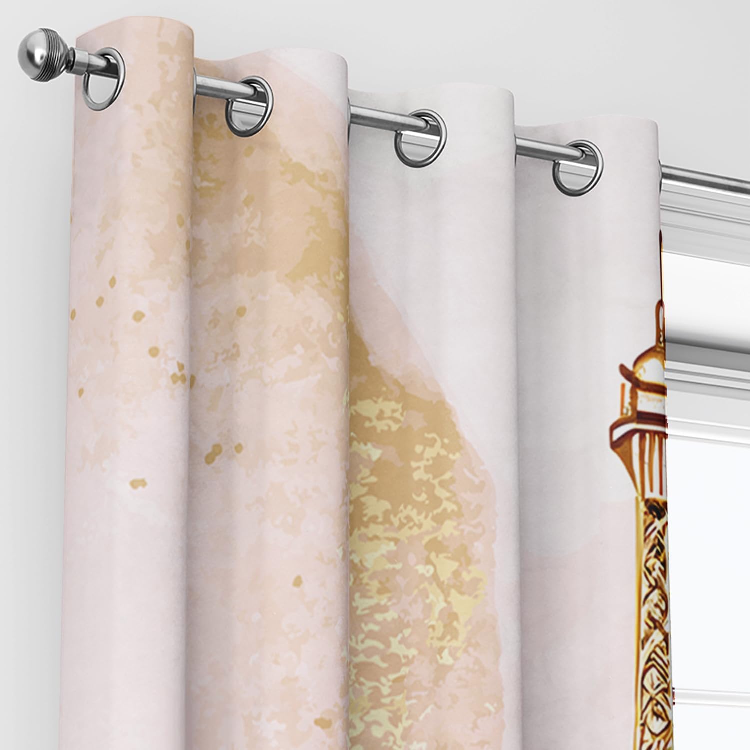 AILONEN Paris Pink Window Curtain, Tie Dye Flower Gold Eiffel Tower Window Treatments Drapes-2 Panels Set,Girls Women Teen Eiffel Tower Themed Bedroom/Living Room Curtain 52" W x 63" H