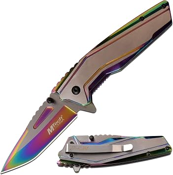 MTECH USA MT-A1117RB Spring Assisted Knife, Rainbow
