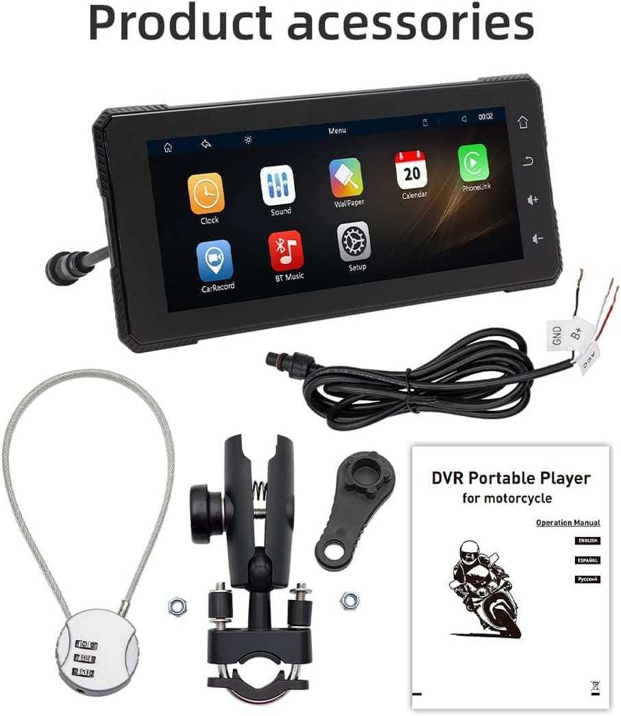 6.86 Inch HD Touch Screen， Motorcycle GPS Navigator ，Multimedia MP5 Player，Wireless Carplay Android Auto IP65 Waterproof Dashcam ，Dual Bluetooth Connectionless,Mirror Link