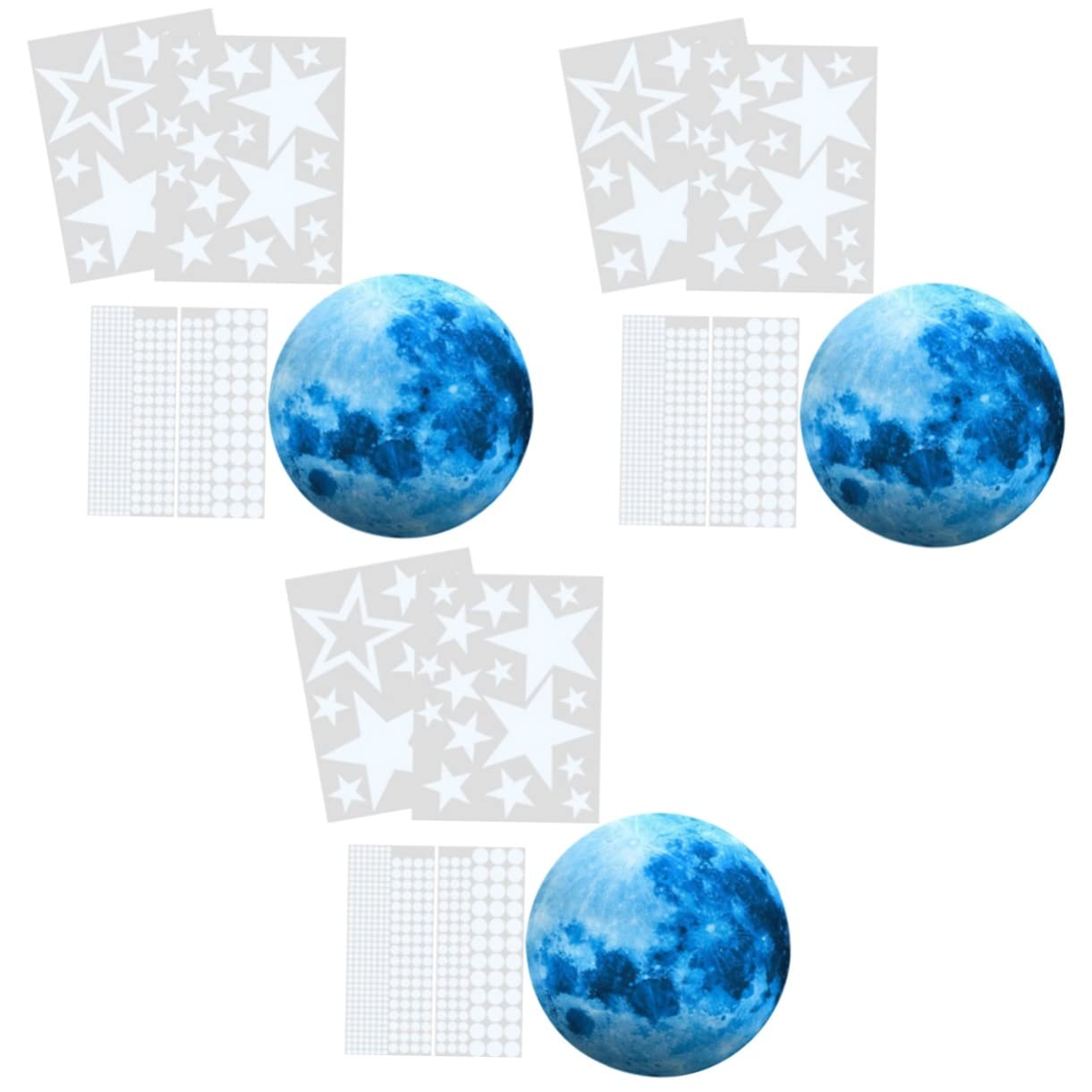 ibasenice 3zestawy Wall Stickers Do Pokoju Dziecięcego Samoprzylepne Naklejki Świecące Ciemności z Księżycem i Gwiazdami Księżyc Gwiazdek Punktów Decoracyjnych