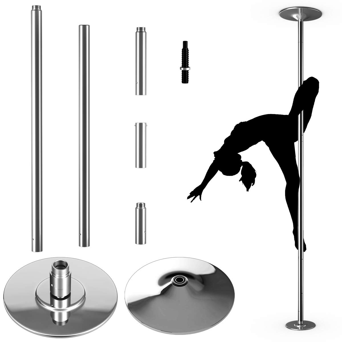 COSTWAY Barra de baile profesional acero inoxidable 45 mm giratoria altura regulable 200 kg