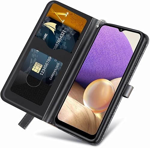 Miniatura 2 de MEUPZZK Funda para Samsung Galaxy A32 5G, Samsung A32 5G, piel sintética de alta calidad con diseño de árbol en relieve, función atril, ranuras para