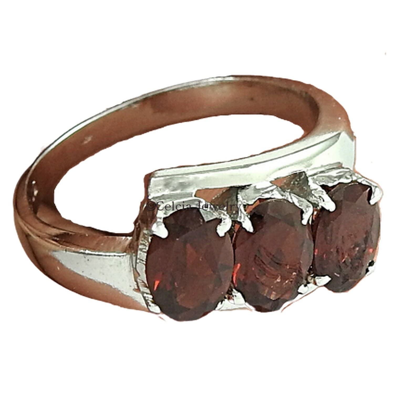 Anillo de piedras preciosas de granate natural, plata de ley 925 maciza, regalos para parejas, anillo de piedras múltiples, anillo apilable, piedra semipreciosa, piedra de nacimiento de enero