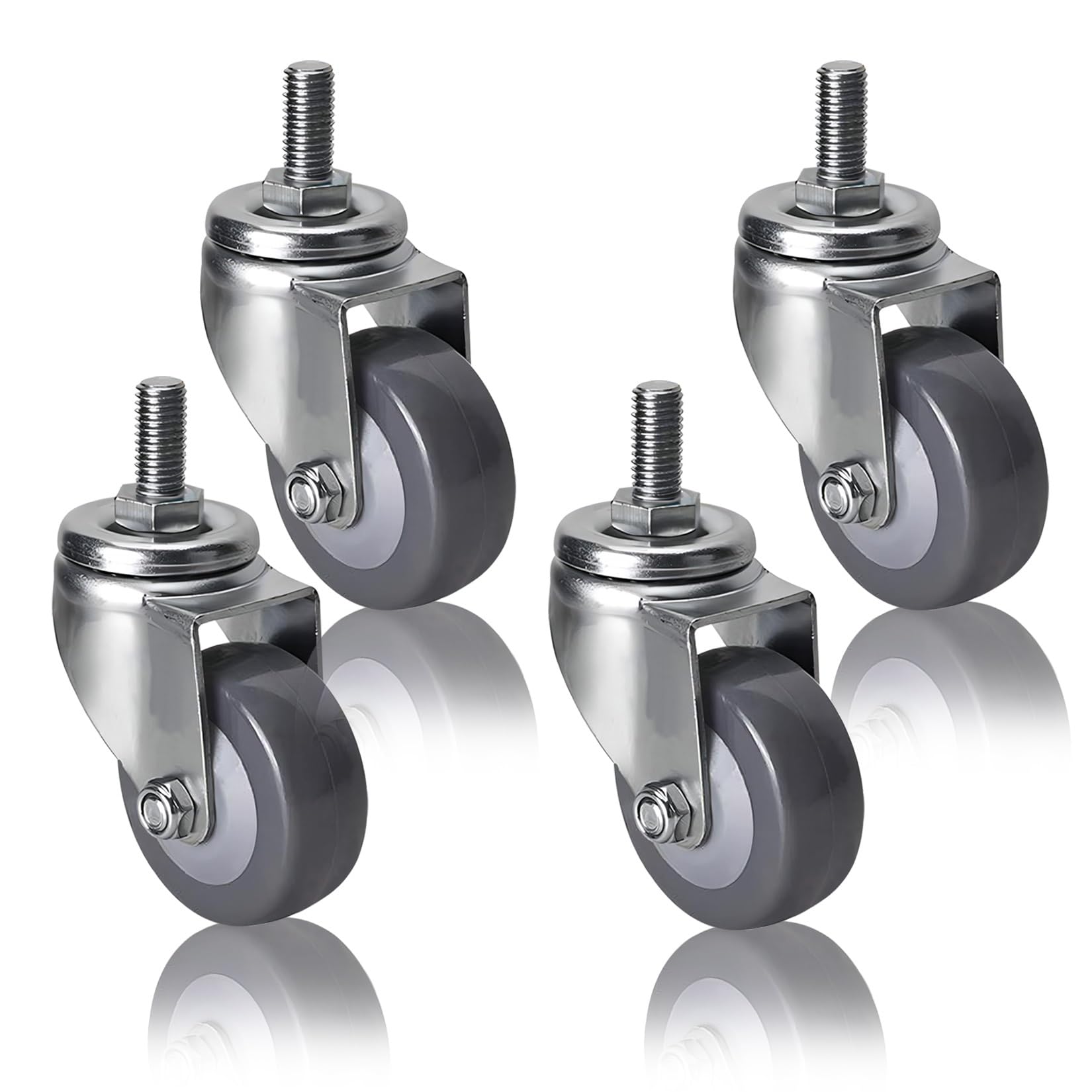 GYRAZXS Heavy Duty Swivel Casters 4 Pack Ø6m 75mm 100mm with M12 Thread Silent Polyurethane Wheels with Brake No Marks Ideal for Industrial & Furniture Transport