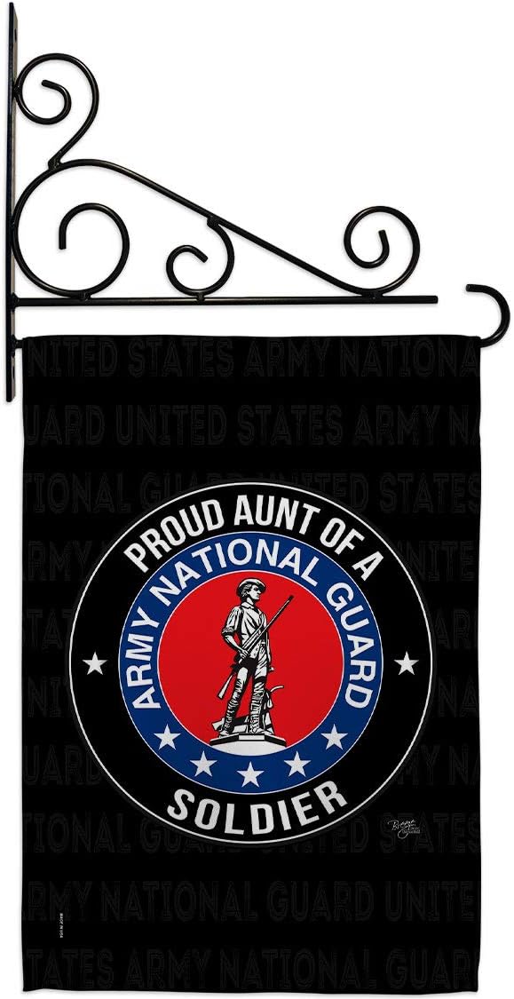 Army Proud Aunt Soldier Garden Flag Set Wall Holder Armed Forces National Guard ANG United State American Military Veteran Retire Official Small Gift Yard House Banner Double-Sided 13 X 18.5