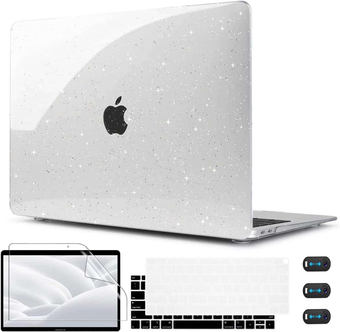 CISSOOK Clear Glitter Star Case for MacBook Air 13 Inch 2021 2020 2019 2018 Release A2337 M1 A2179 A1932, Plastic Sparkly Hard Shell Case with Keyboard Cover for MacBook Air M1 2020-2021 with Touch ID