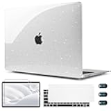CISSOOK Clear Glitter Star Case for MacBook Air 13 Inch 2021 2020 2019 2018 Release A2337 M1 A2179 A1932, Plastic Sparkly Hard Shell Case with Keyboard Cover for MacBook Air M1 2020-2021 with Touch ID