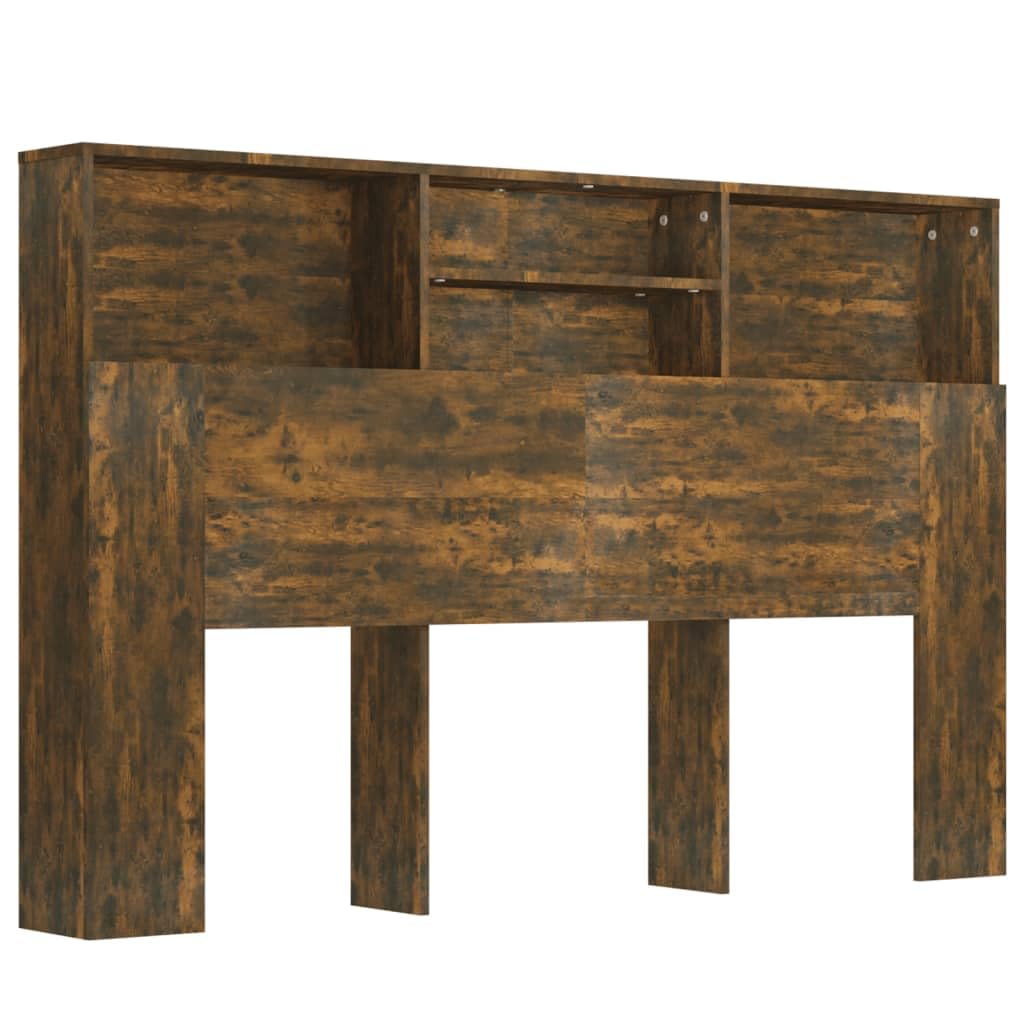 vidaXL Headboard Cabinet Indoor Home Bedroom Furniture Accessory Wall Bed Headboard Bookcase Bed Backboard Cabinet with Compartment Smoked Oak โ image 1