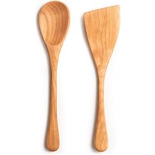 Handmade Wooden Spoon & Spatula Set - 12 Cherry Wood, Hand Carved, Made in the USA with Pennsylvania Black Cherry Wood - Cooking Spoon and Spatula Combo