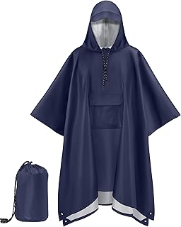 Rain Poncho for Adults with Hood Pockets Reusable Waterproof Packable Rain Coat Jacket Travel Hiking Emergency