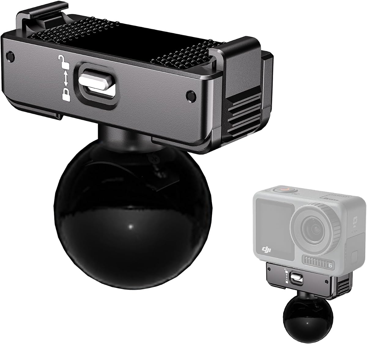 25mm Ball Head Magnetic Mount with Mechanical Lock for DJI Action 6/Osmo Nano, RAM B-Size Compatible, Aluminum Adapter for Motorcycle Handlebar, Fork Stem, Marine Rail Mounts