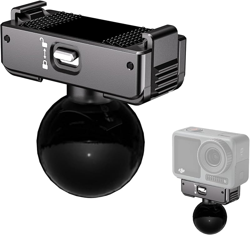 25mm Ball Head Magnetic Mount with Mechanical Lock for DJI Action 6/Osmo Nano, RAM B-Size Compatible, Aluminum Adapter for Motorcycle Handlebar, Fork Stem, Marine Rail Mounts