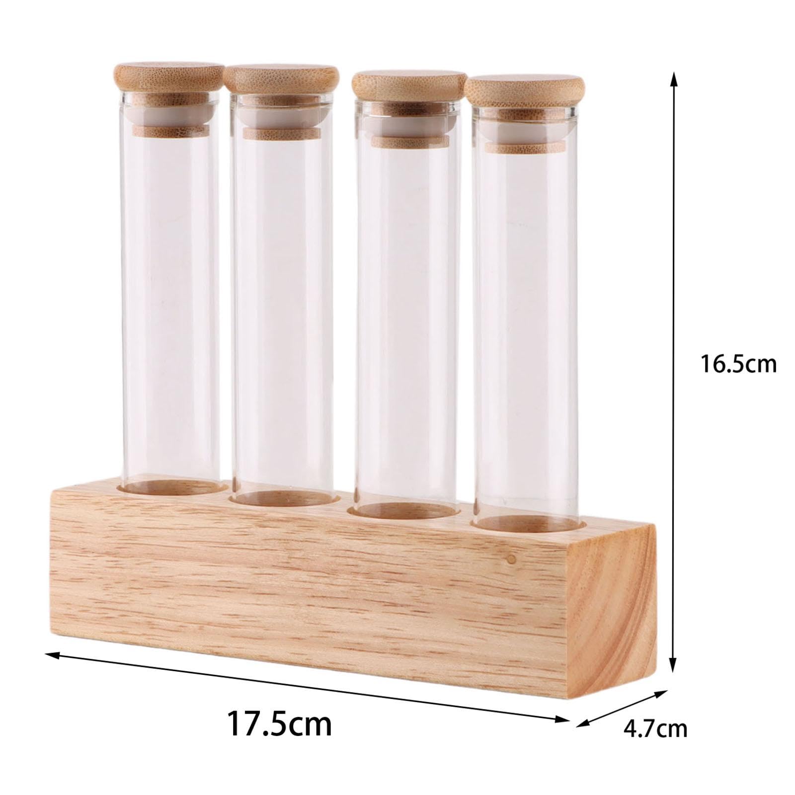 Tuby do przechowywania ziaren kawy Zestaw pojemników na ziarna w szklanych pojemnikach premium z elegancką drewnianą podstawą, 5 otworów(4 Hole)