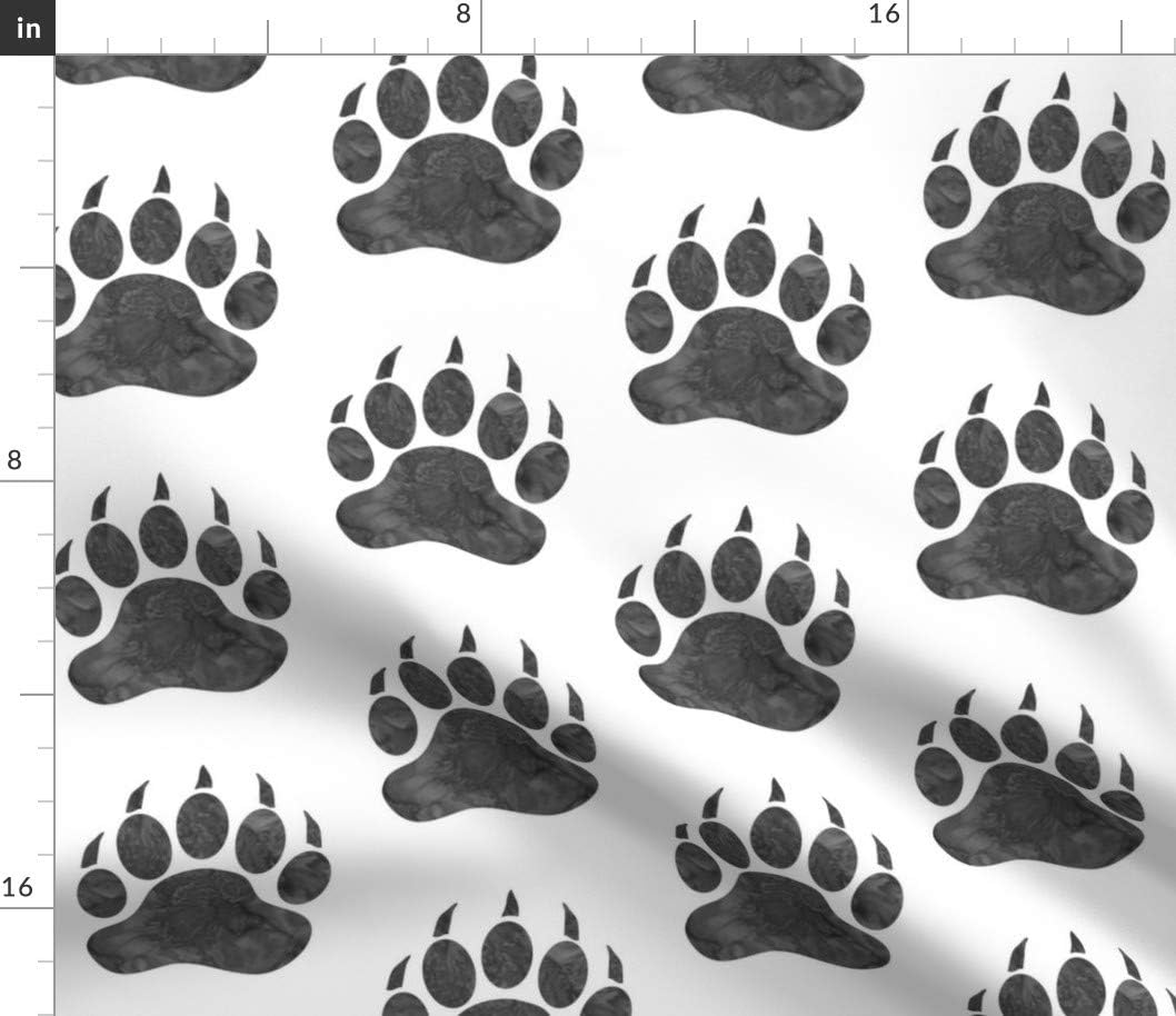 Spoonflower Fabric - Watercolor Bear Paw Big Gray White Bears Paws Print Animal Printed on Petal Signature Cotton Fabric by The Yard - Sewing Quilting Apparel Crafts Decor
