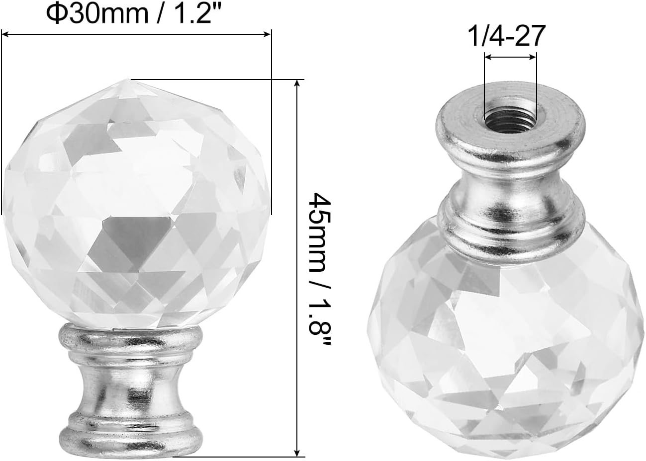 PATIKIL 1/4-27 Crystal Lamp Finial Cap for Lamp Harp Lampshade Top, 2 Pack Cap Nut Screw Cap Knob Lamp Shade Decoration for Table or Floor Lamp, Silver Tone