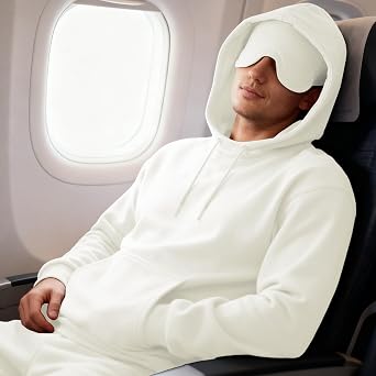 Ainangua メンズ オーバーサイズ プルオーバー エッセンシャル パーカー アイマスク付き Comfor 飛行機モード 旅行 睡眠 ウェアラブルブランケット