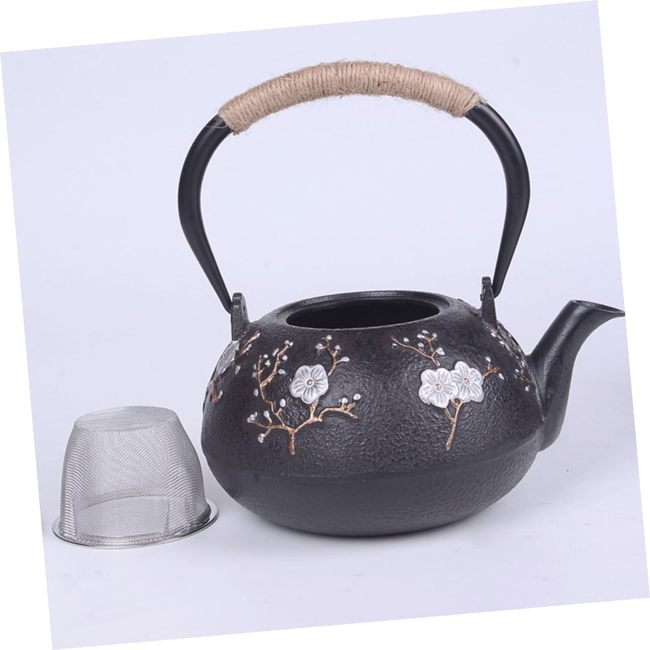 Homoyoyo Tetera Vintage de Hierro Fundido Infusor y Asa Cómoda para Hogar, Tetera Japonesa Negra Adecuado para Preparar Infusiones y Té en Casa