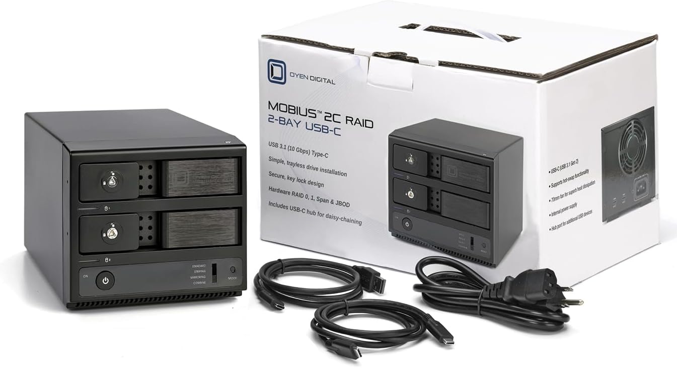 40TB Mobius 2C RAID 2-Bay USB-C Hard Drive Array