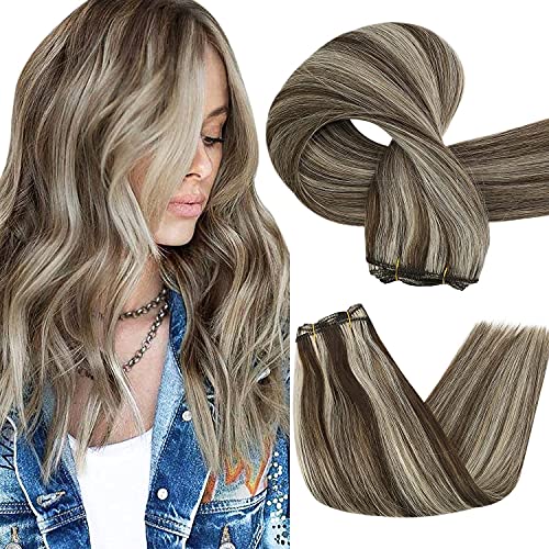 Sunny 7A Quality 100% Balayage Human Hair Bundles Weft Extensions Sew In Hair Extensions Human Hair Dark Brown Fading to Bleach Blonde 18inch One Bundle 100G Weight