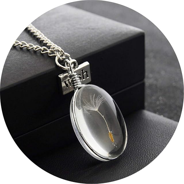 Ivyday Glass Ball Necklace Dandelion Pendant Long Necklace Make A Wish Jewelry for Women,# 01