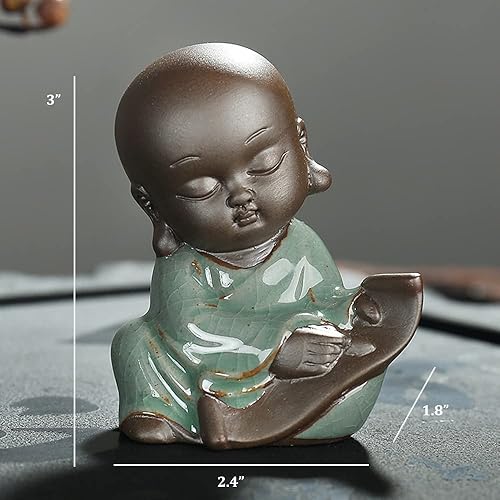 Miniatura 4 de Linda estatua de monje bebé, figura de monje de pintura china, mascota de té de monje de Buda pequeño de cerámica para decoración de mesa de té