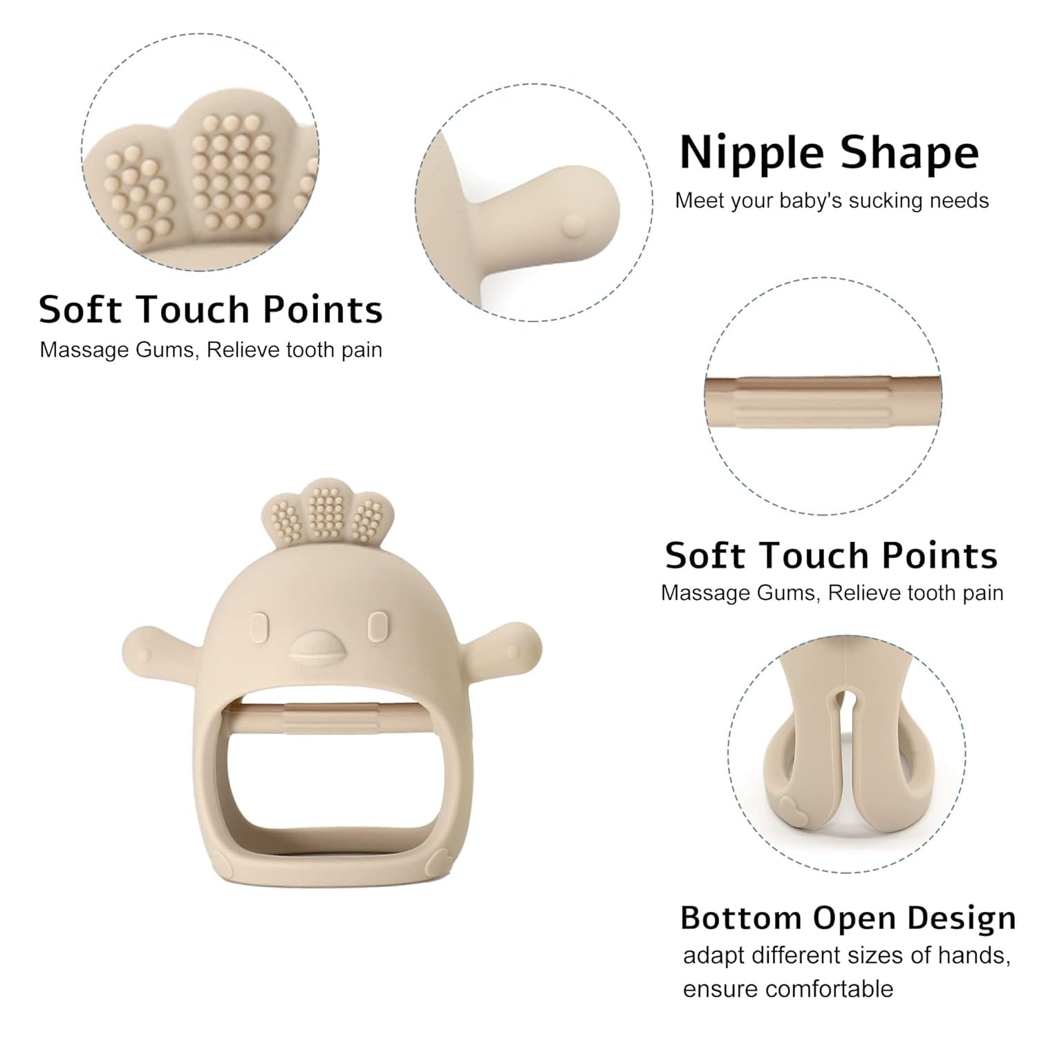 KESI ORNAMENTS Baby Teething Toys, Never Drop Hand Wrist Teether, Baby Chew Toys for Sucking Needs, Silicone Baby Mitten Teether for Soothing Teething Pain Relief, Easy to Grip (Beige) - Image 10 thumbnail