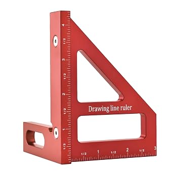 Imperial 3D Multi-Angle Measuring Ruler,Miter Triangle Ruler Precision Layout Measuring Tool,45/90 Degree Aluminum Alloy Woodworking Square Protractor for Woodworking Red