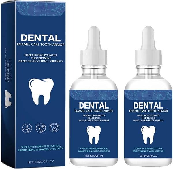 Gotas de cuidado oral con nano hidroxilación para defensa contra caries, 2 paquetes - 4 fl oz | Gotas para el cuidado del esmalte que ayudan a tener dientes más fuertes y calmar la sensibilidad, líquido dental de protección contra caries