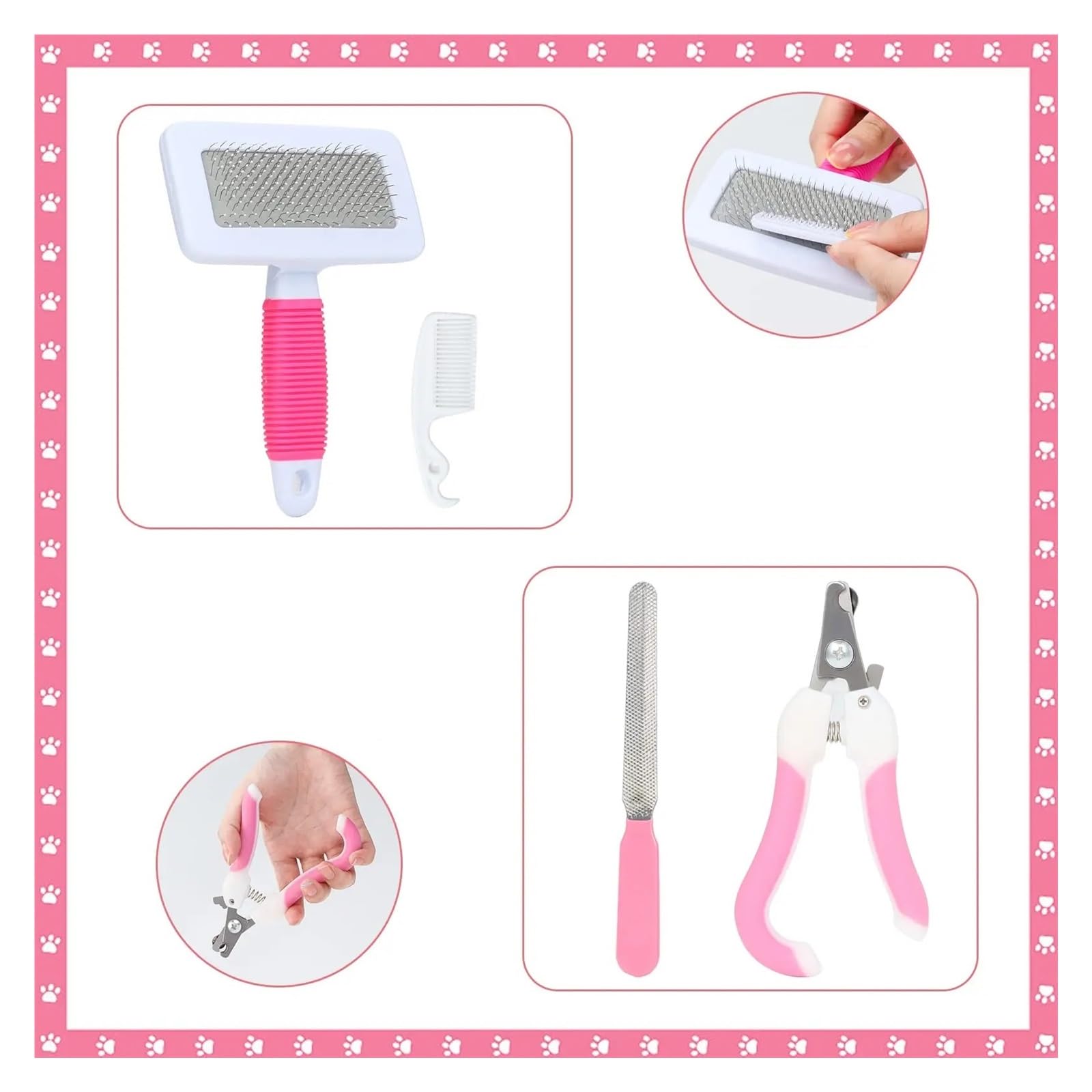Generisch Kompatibel for 8-teiliges Beauty-Set for Kleintiere in Rosa mit Nagelknipser for Haustiere und Feilen-Flohkamm