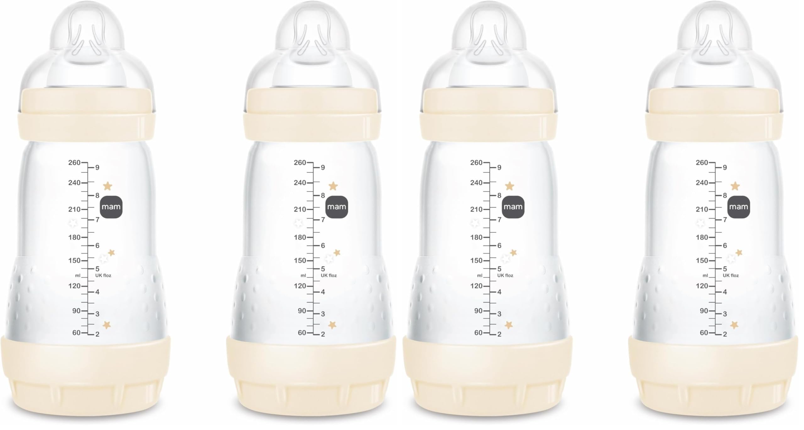 MAM Easy Start Anti-Colic Babyflasche | für Neugeborene | 94% Akzeptanz | von Hebammen & Müttern empfohlen | 80% weniger Koliken | stillfreundlich | Sauger Gr. 2 | 260ml | 2+ Mon | 2 Stück