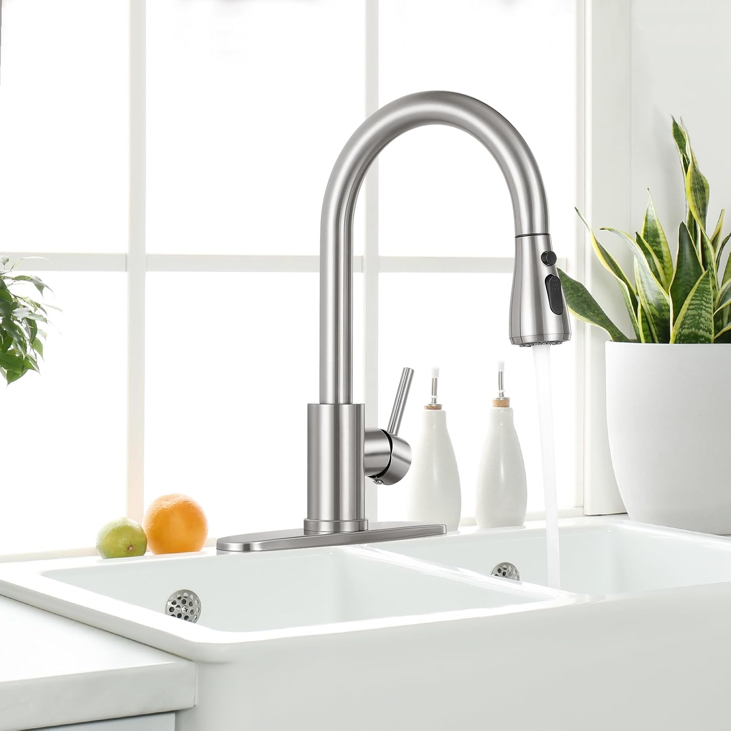 Single Handle High Arc Brushed Nickel Pull Out Kitchen Faucet,Single Level Stainless Steel Kitchen Sink Faucets with Pull Down Sprayer,Suitable for Laundry Rv Bar