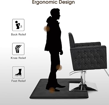 BarberPub Anti-Fatigue Salon Floor Mat for Square Base Chair, PU Comfort Rectangle Barber Standing Mat for Hair Styling, Home & Small Salons 0030 (3' x 4' x 3/4)