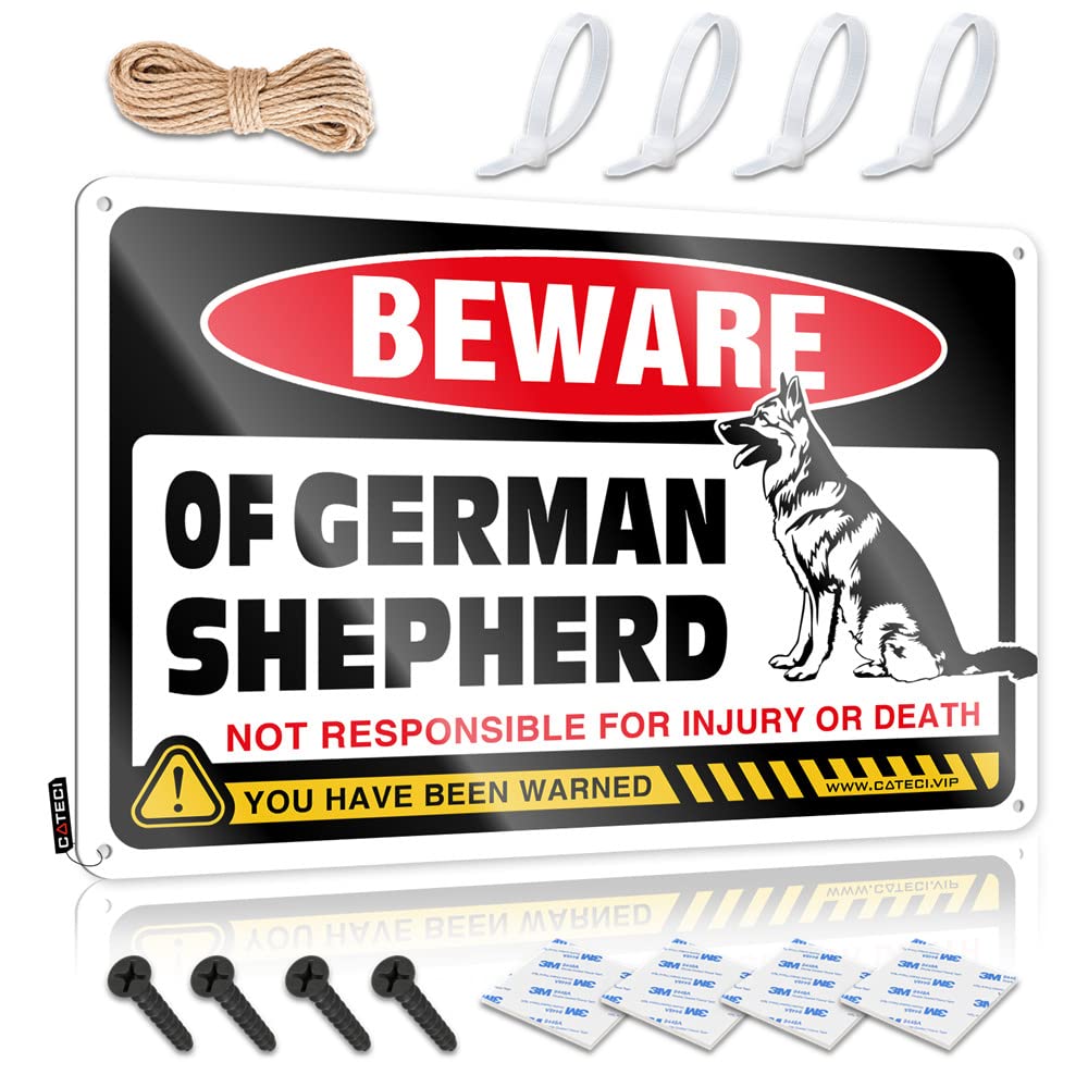 HELIOFORGE Retro Tin Signs Beware Of German Shepherd Sign Funny Vintage Metal Sign Mancave Accessories Men(30X40CM)