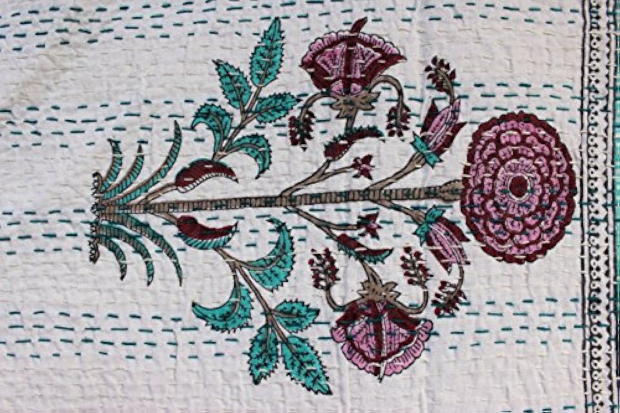 Traditional Handmade Kantha Bedspread 100% Cotton