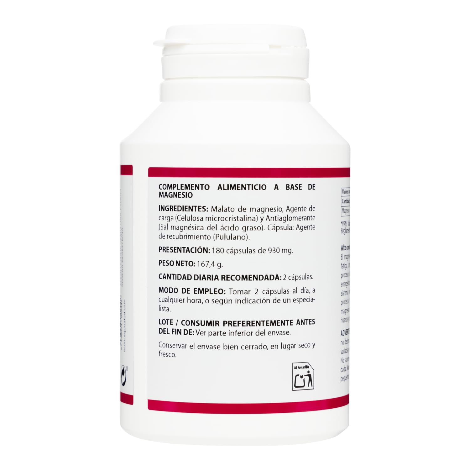 Equisalud - Holomega Malato de Magnesio 180 Cápsulas - Alta Biodisponiblidad, Favorece el Tránsito Intestinal y el Alivio de la Sensibilidad - Con Ácido Málico