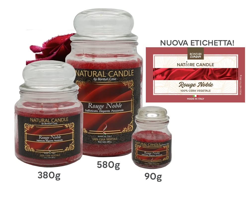 NATURE CANDLE candela profumata 100% cera vegetale - Giara 580g Rouge Noble