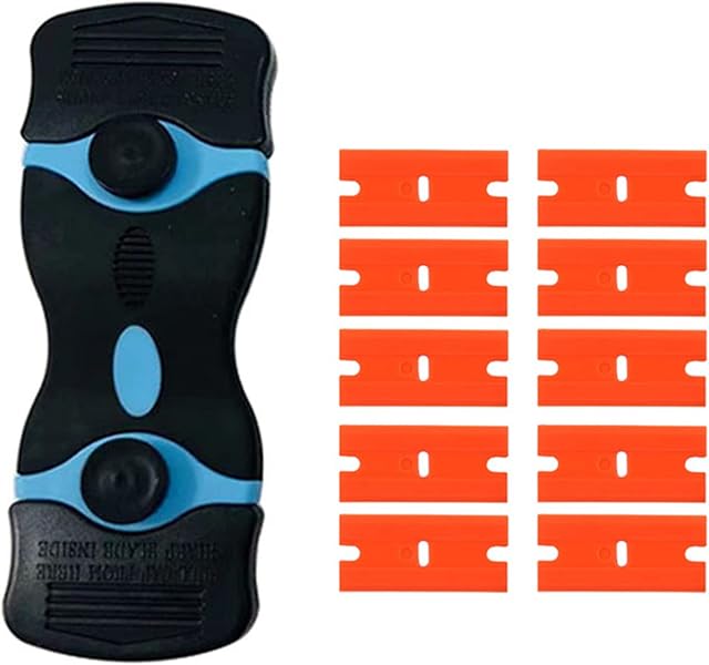 Glass Ceramic Hob Scraper Plastic Scraper Double Edged Safety Cleaning Tool for Removing Dirt from Glass Tiles(Blue)