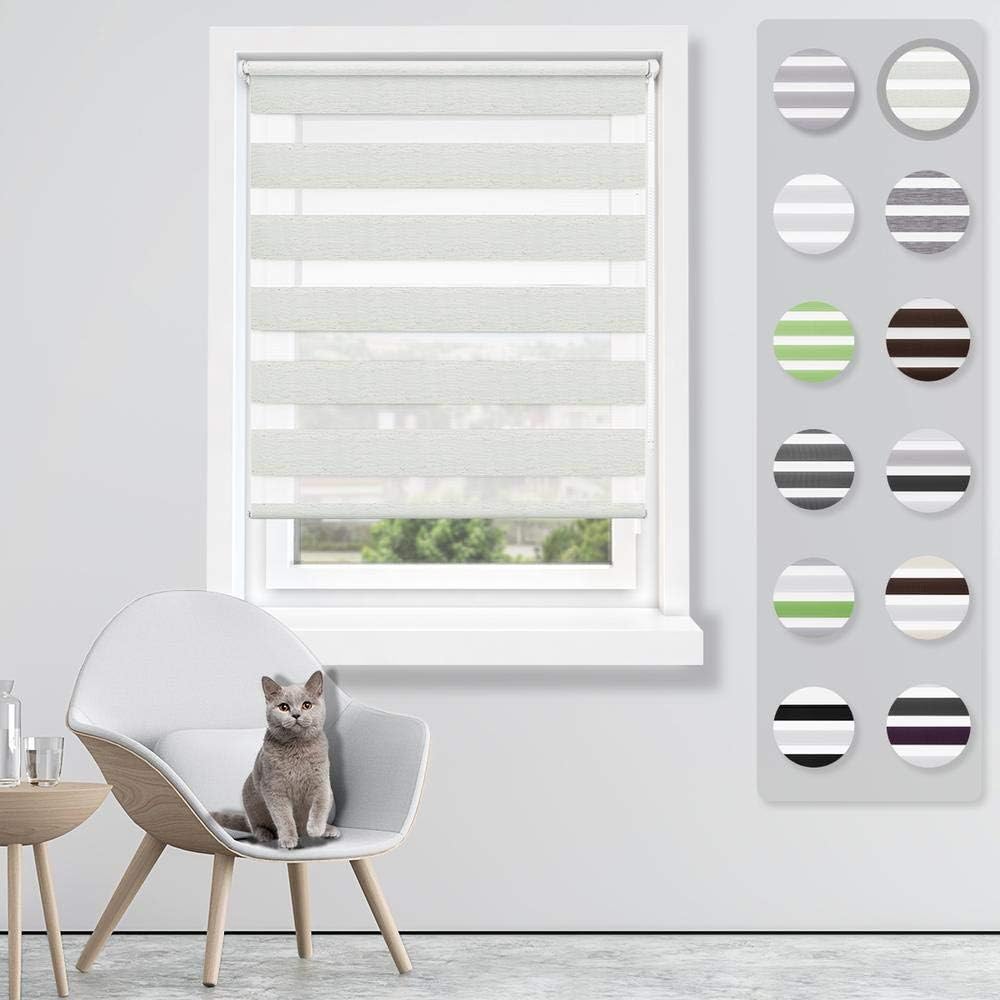 SBARTAR Zebra Double Roller Blinds, 60 x 150 Nature Day Night Double Layer Roller Shades Filtering with Side Chain Easy Assembled without Drilling for Window