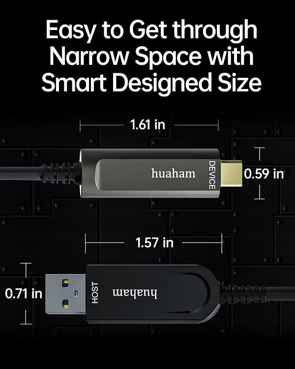 huaham USB A to USB C Fiber Optic Right Angled Cable 33FT, 10Gbps USB 3.2 Gen2 Active Cable with Germany SiliconLine Chip, Ultra Slim & Long Distance for Logitech 4K Camera,VR/AR,Video Conference by huaham - Image 6