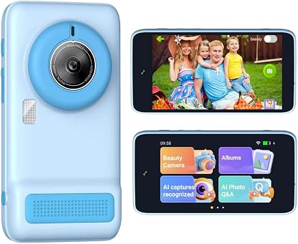 AI Digital Camera, AI Kids Camera Recognizes Everything, 4 inch LCD Touch Screen, AI Digital Camera with Beauty Camera,Portable Toy Christmas Birthday Gifts for Children Blue