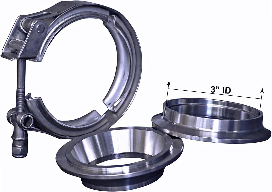 DEEPFLOW 2.5" ID to 3" ID Exhaust Pipe Reducer Adapter Coupler, Heavy Duty Header Collector Assembly with V-Band 304 Stainless Steel