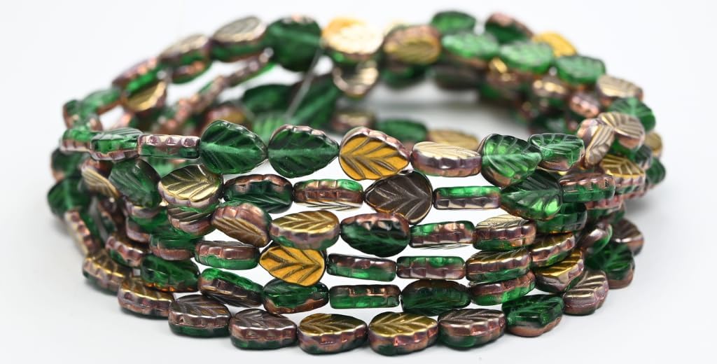 Lilac Leaf Pressed Glass Beads, 50600 Rose Gold Capri (50600-27101), Glass, Czech Republic ~ Stranded (10 x 8 mm)