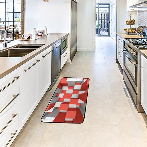 Miniatura 2 de ZHONGJI - Alfombra de cocina para baño alfombra larga para piso mosaico abstracto gris rojo antideslizante suave y corta espuma viscoelástica extra