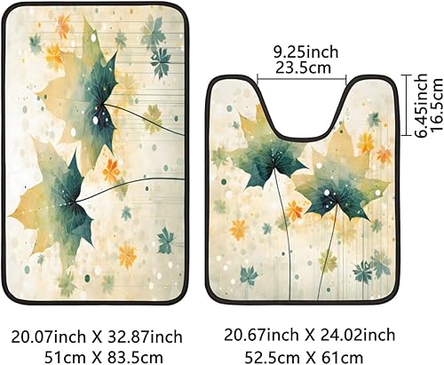 Miniatura 3 de Pardick 2 Pieces Bath Mat Set, Graffiti Maple Leaves U-Shaped Bath Mat Toilet Rug Bathroom Mat Set with Bath Rug Mat, Abstract Leaves Mat for