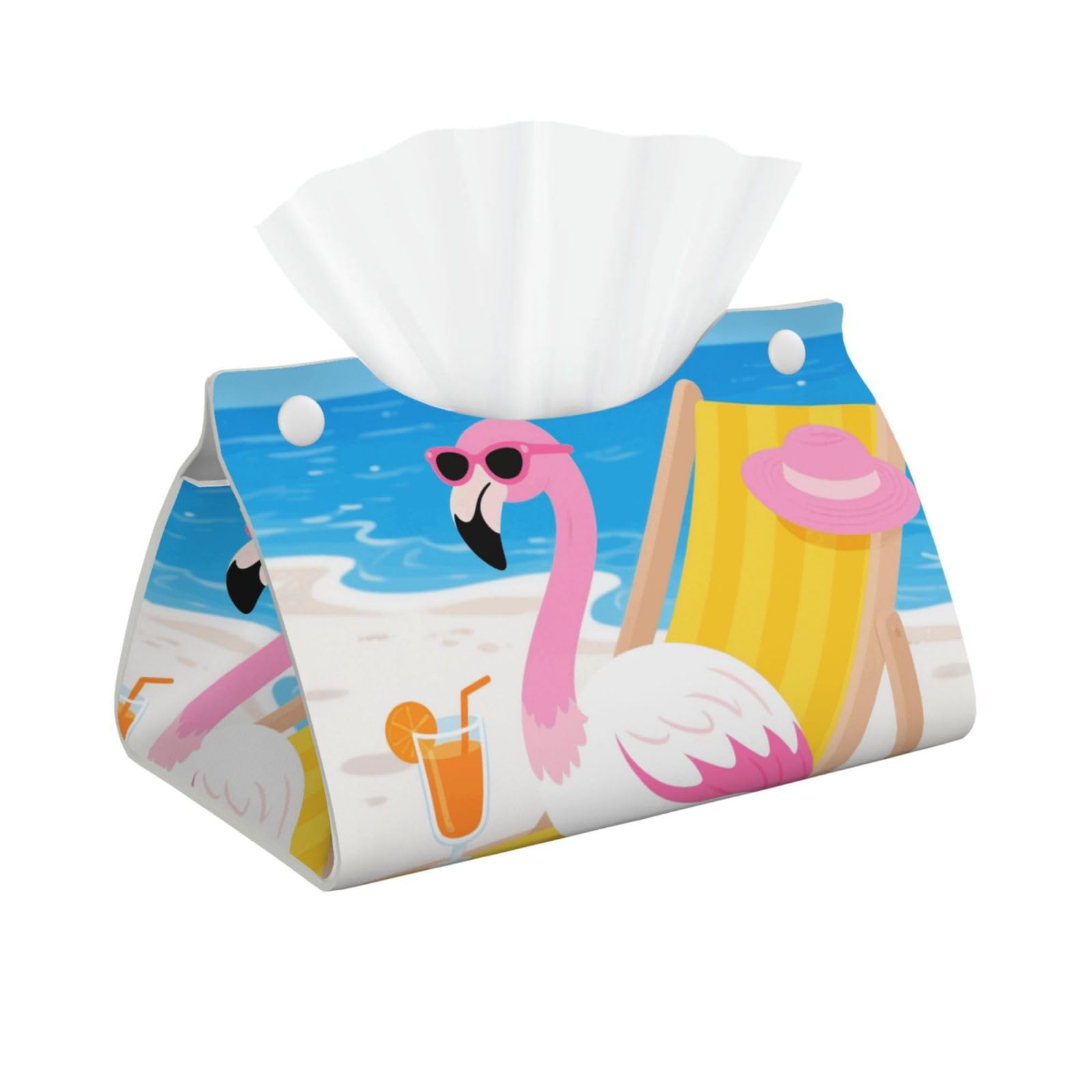 Pu Leather Tissue Box Cover, Tropical Flamingo Cartoon Rectangle Tissue Case Covers Decorative Tissue Box Holder Waterproof Tissue Holder Organizer for Bathroom Home Office