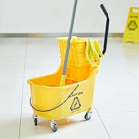 Vista 9 de Yaxa Basics Commercial Side Press Wringer Floor Cleaning Mop Bucket on Wheels, 35-Quart, Yellow