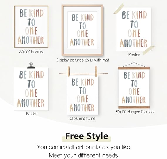 PLKMN Boho Inspirational Wall Art,Be Kind to One Another Print