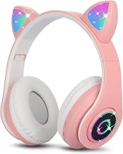 Sendowtek Children's Bluetooth Headphones with Cat Ears RGB Foldable Pink | Built-in microphone + call. RGB LED Lightweight and comfortable. For girls, boys, adults. Ideal for travel and holidays.
