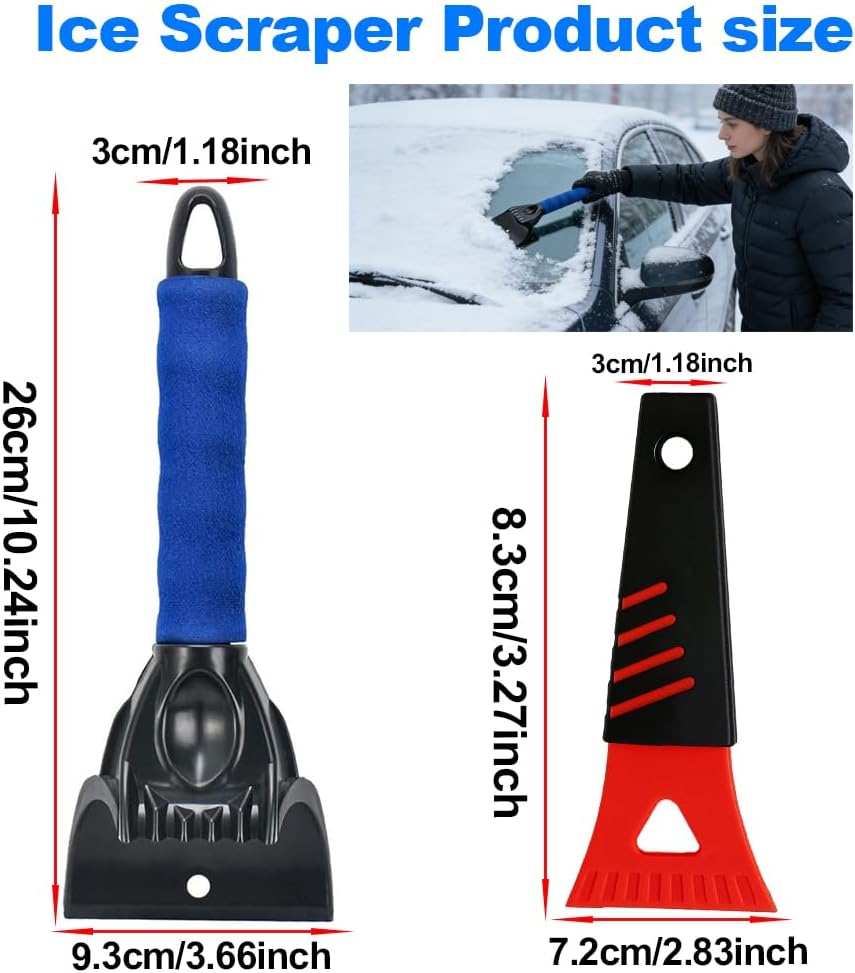 Small Ice Scraper for Cars SUVs Trucks, Non-Scratch Ice Scrapers for Refrigerator Car Windshield, Winter Ice Shovel Tools Car Window Frost Snow Brush Scrapers Removal with Foam Handle, 2PCS